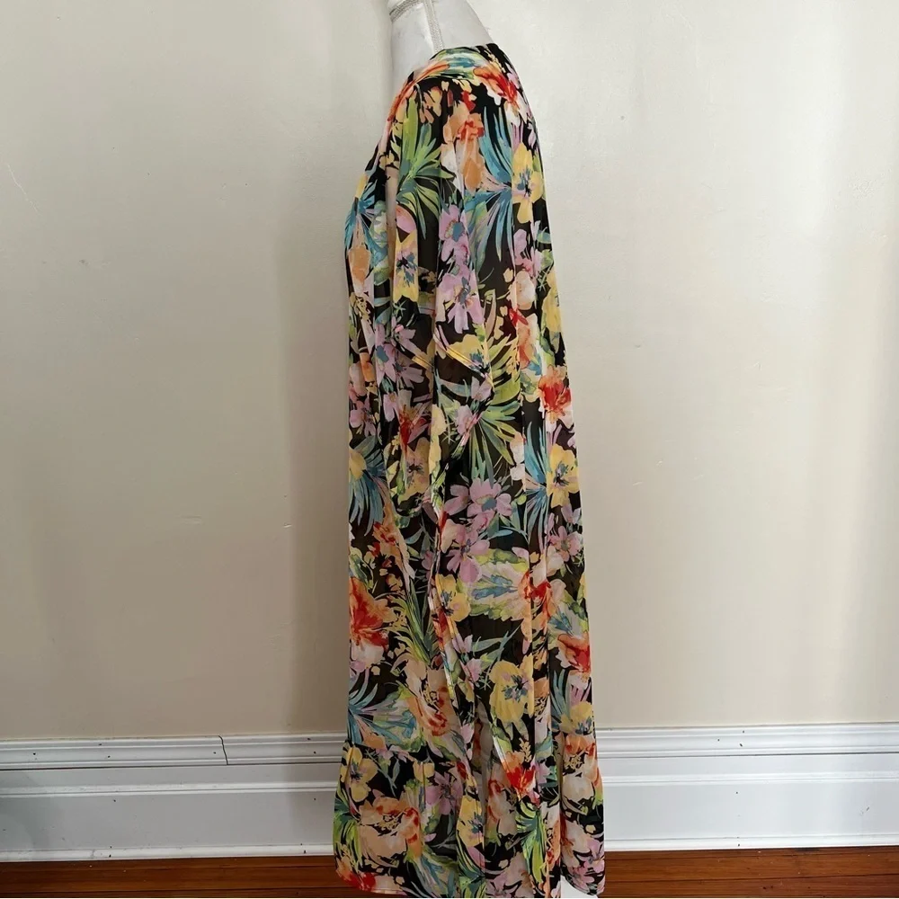 Forever 21 Sheer Black and Floral Swim Coverup Kimono - NWT - Size Small